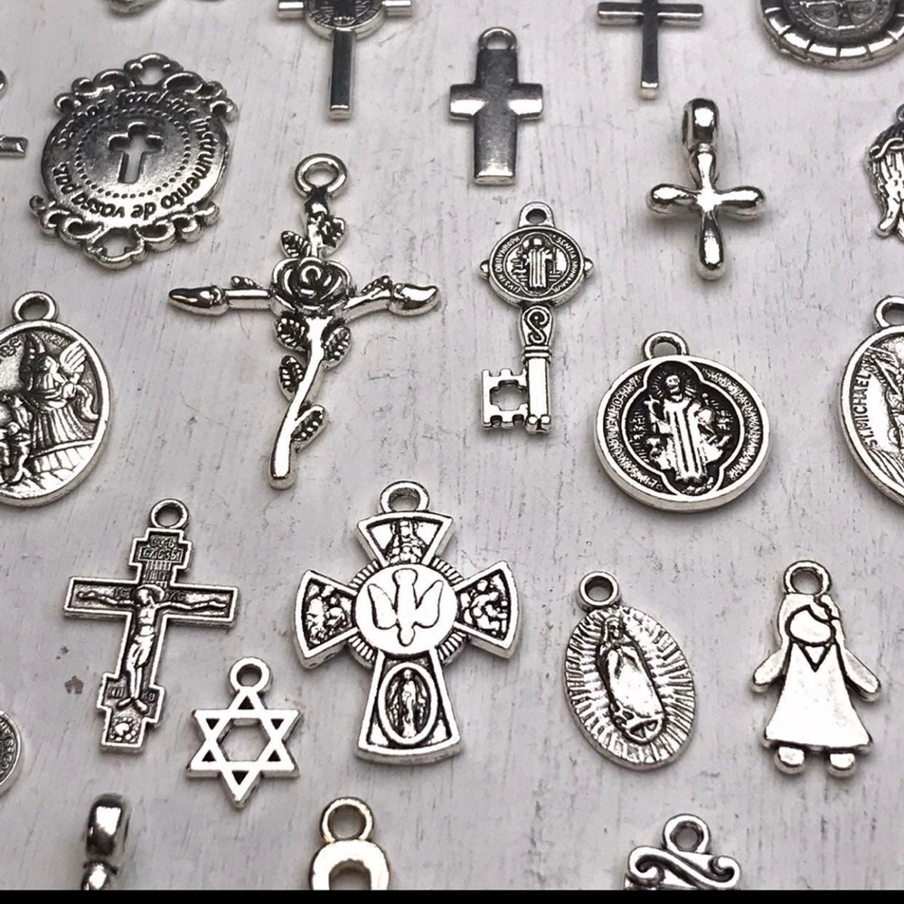 40pc Religious Charms Bracelets Keychains DIY Jewelry Making Crafting Lot Bundle